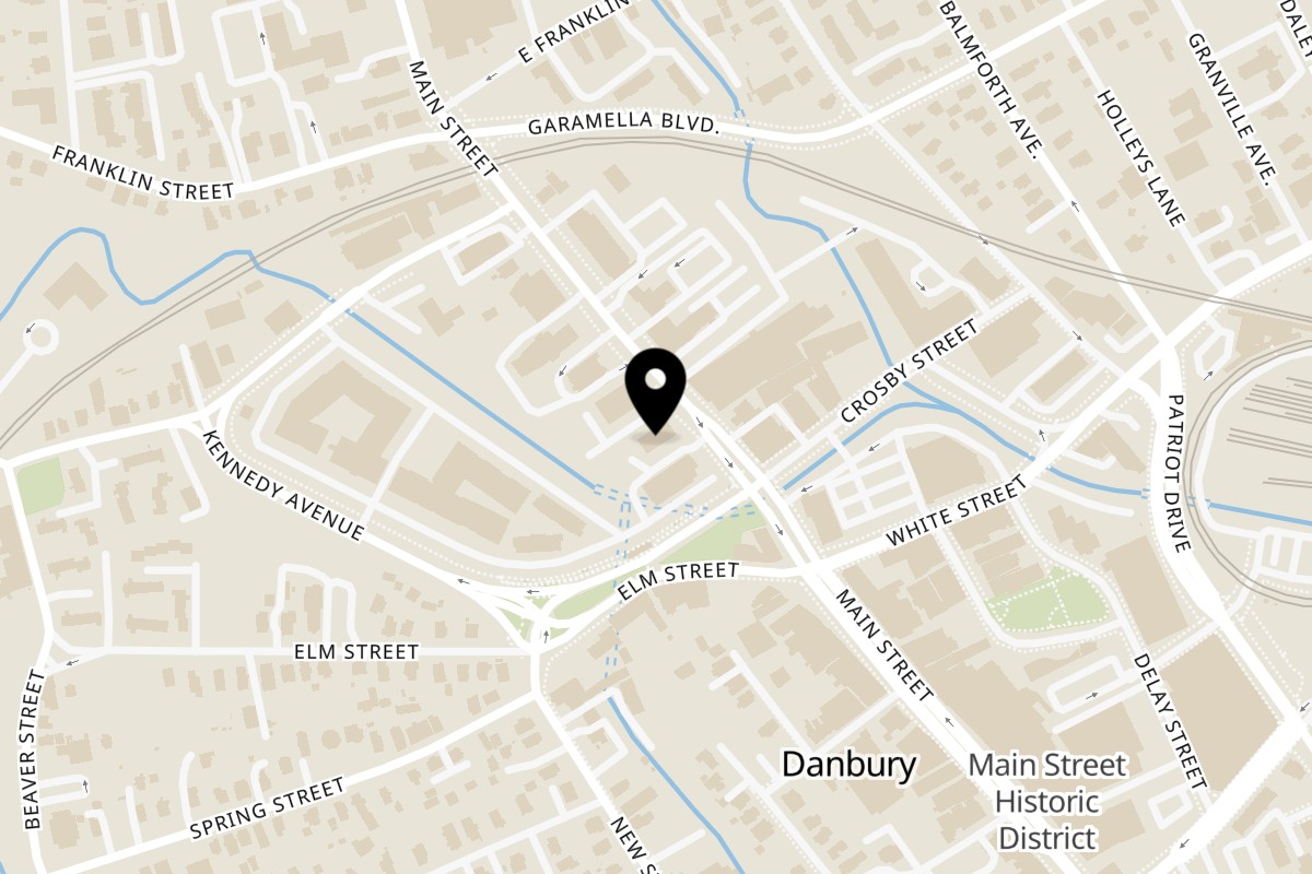 Map showing the location of Main Street Muncheez on 330 Main St in Danbury